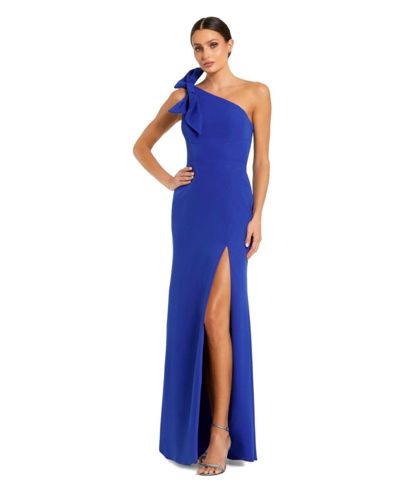 Women's Crepe One Shoulder Fitted Gown With Bow