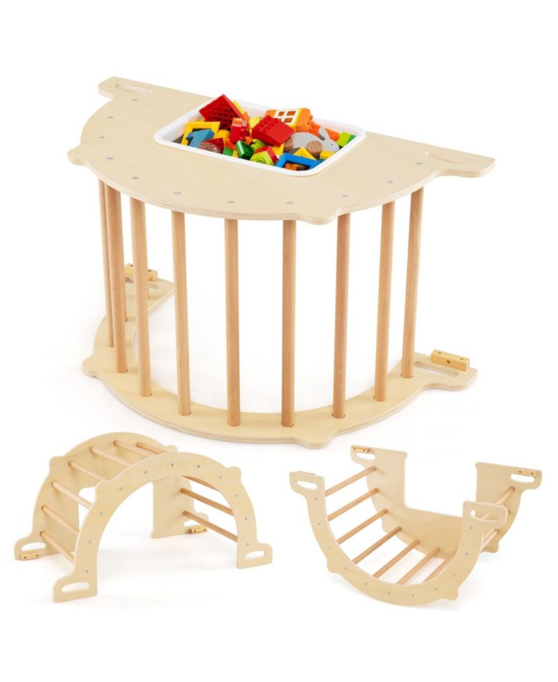8-in-1 Wooden Climbing Arch Sensory Table and Collapsible Storage Bin, 2-Piece Set