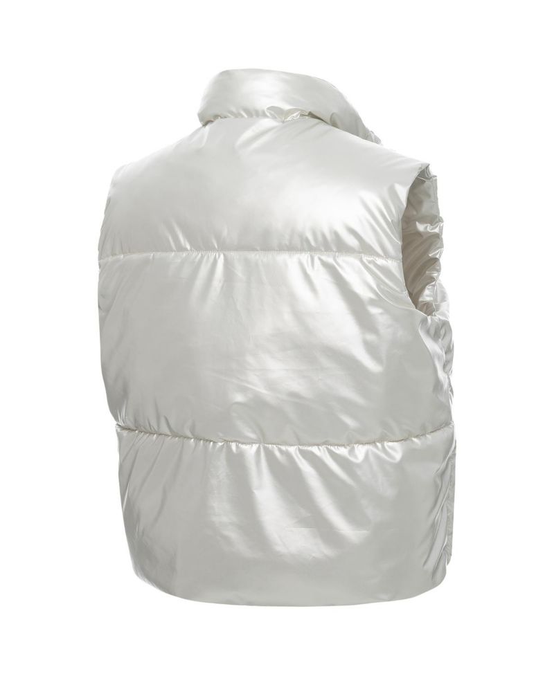 Women's Silver Penn State Nittany Lions Metallic Cropped Full-Zip Sleeveless Puffer Vest