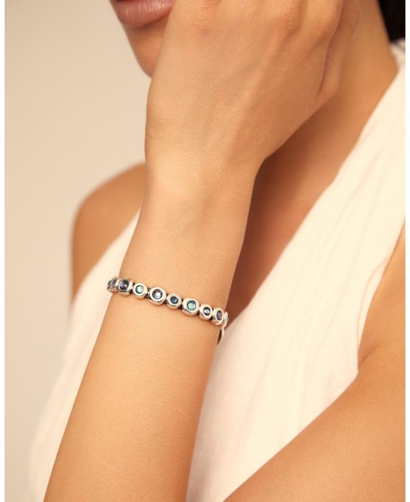 Sterling Silver Murano Crystal Leather Bracelet