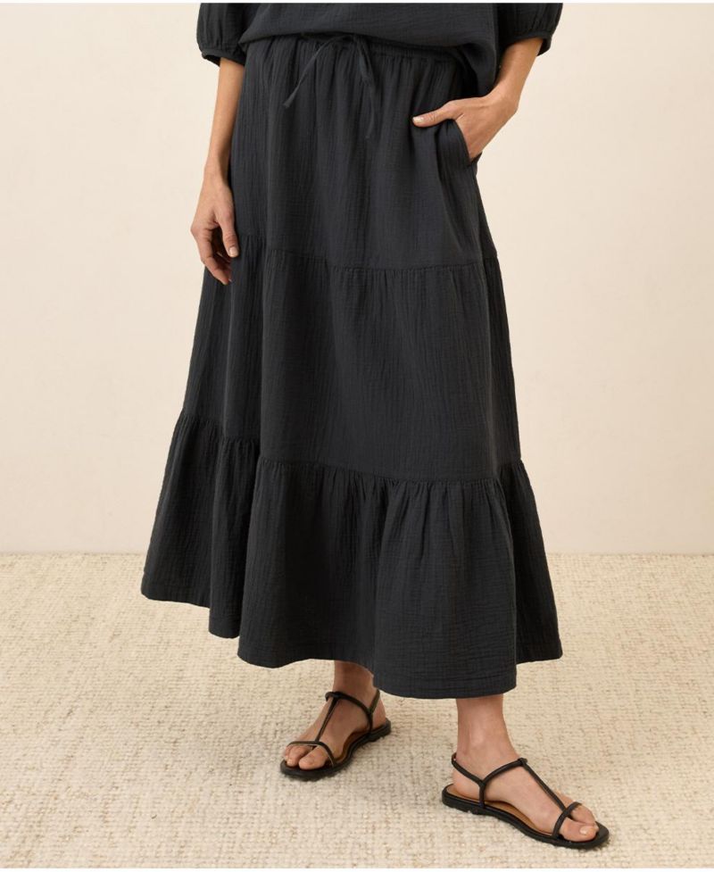 Women's Organic Cotton Coastal Double Gauze Tiered Maxi Skirt