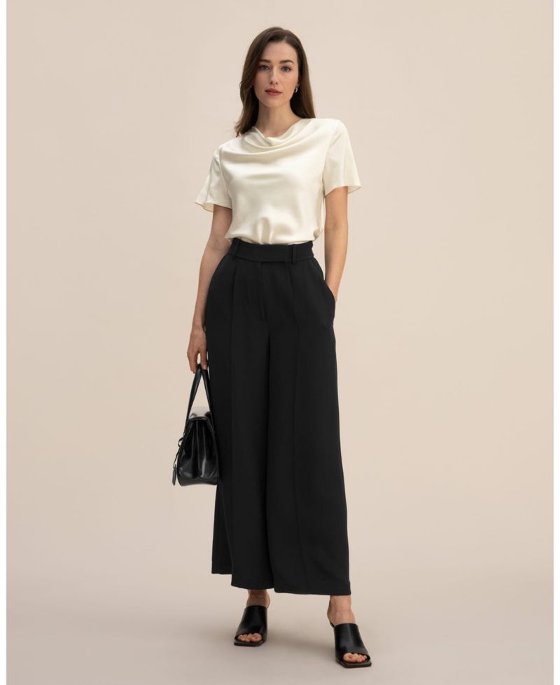 Women's Cowl Neck Short Sleeves Silk T-Shirt