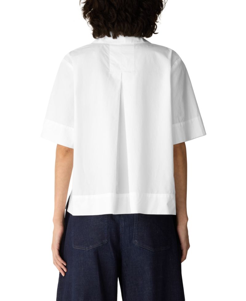 Women's Cotton Poplin Split Neck Short-Sleeve Blouse
