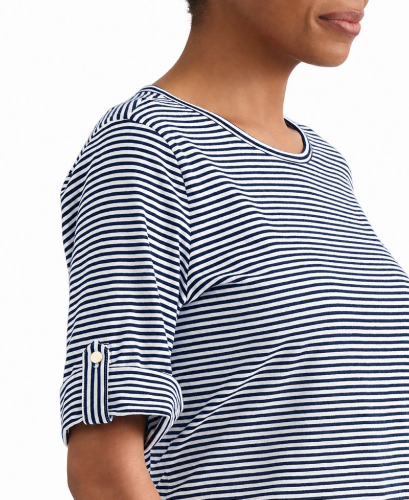 Women's Striped Elbow-Length Roll-Cuff T-Shirt