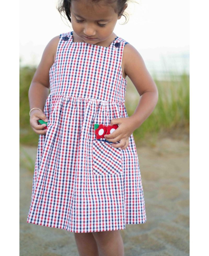 Big Girls Plaid Seersucker Dress With Flowers