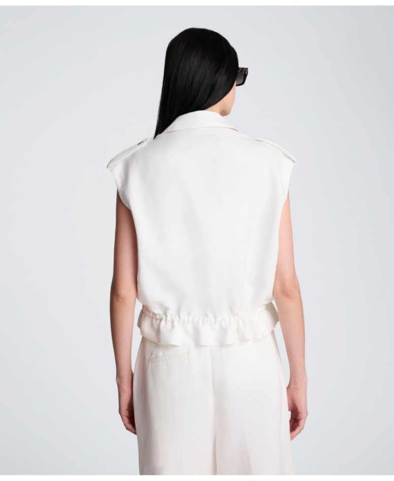Women's Collared Patch Pockets Linen Vest