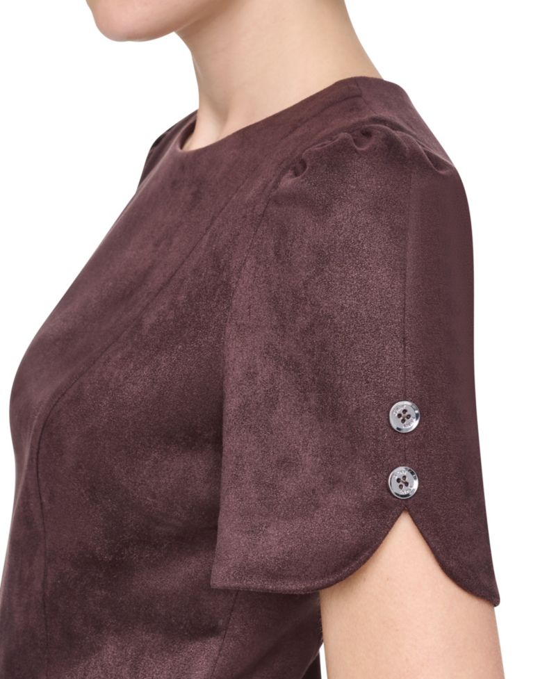 Women's Short-Sleeve Faux Suede Sheath Dress