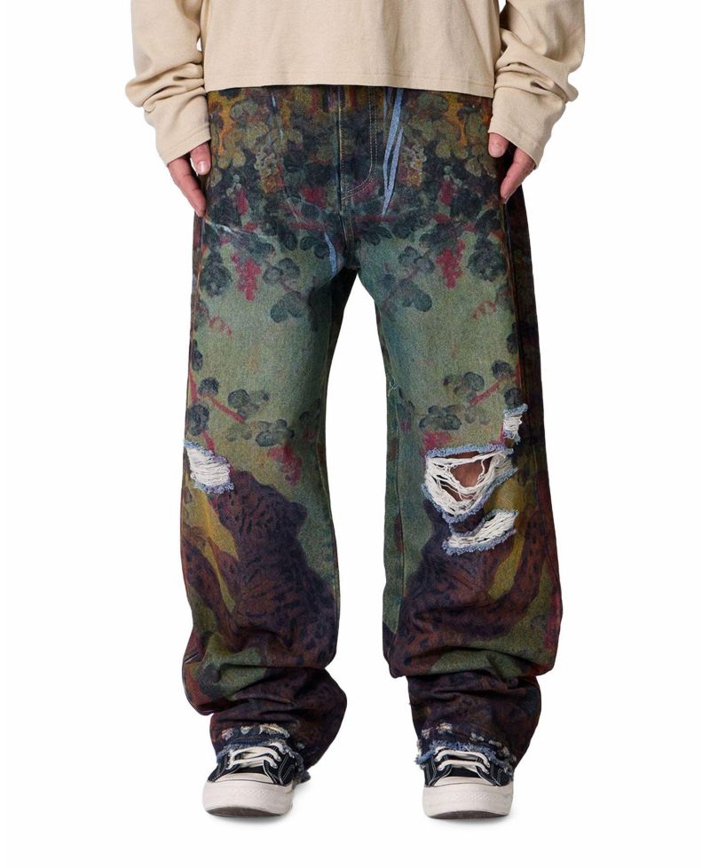 Men's Ultra Baggy Leopard Denim Jeans