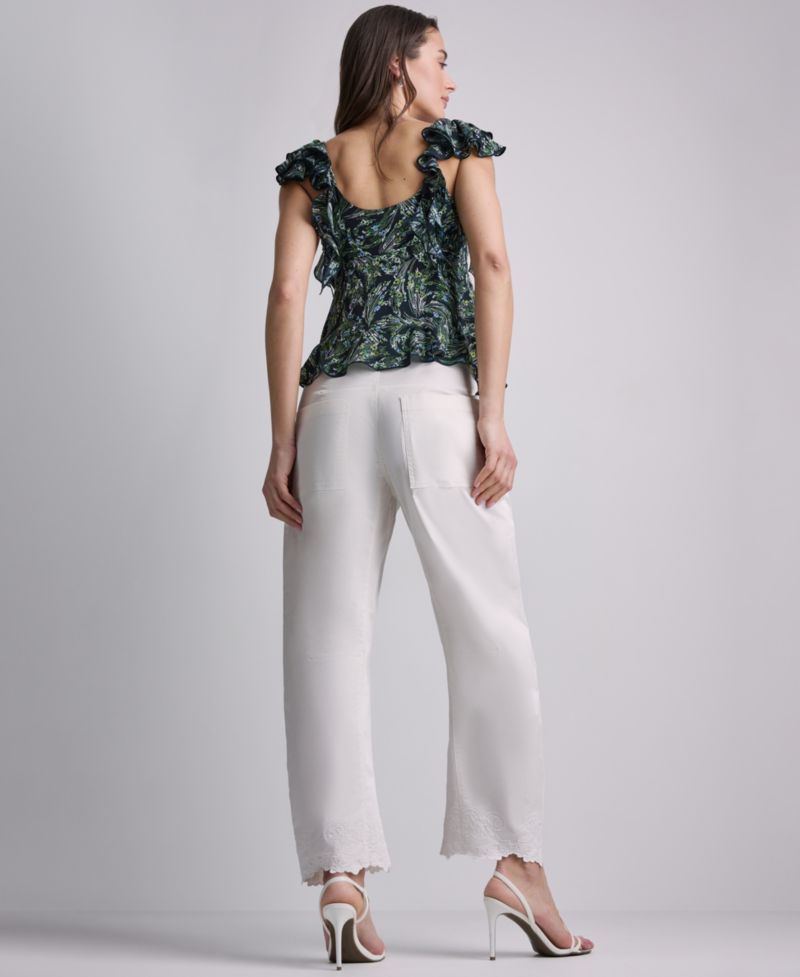 Women's Floral Print Ruffled V-Neck Top