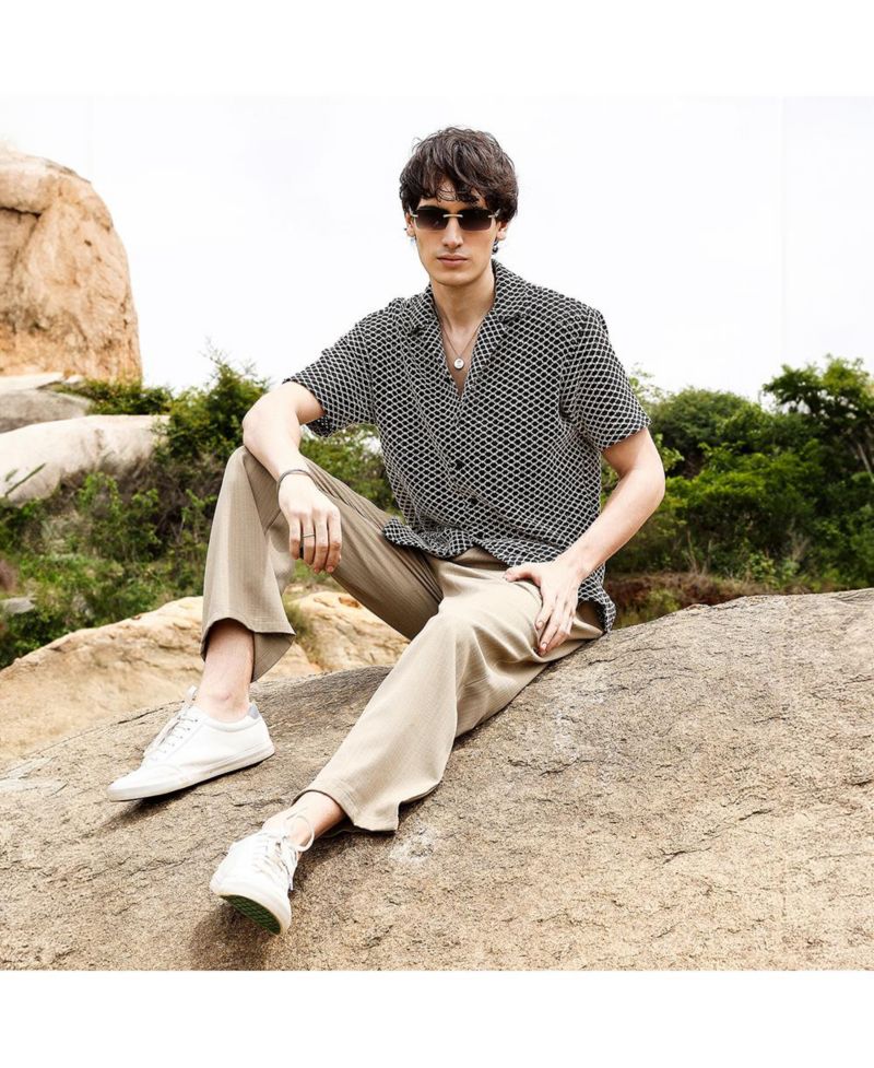 Men's Contrast Rhombus Oversized Shirt