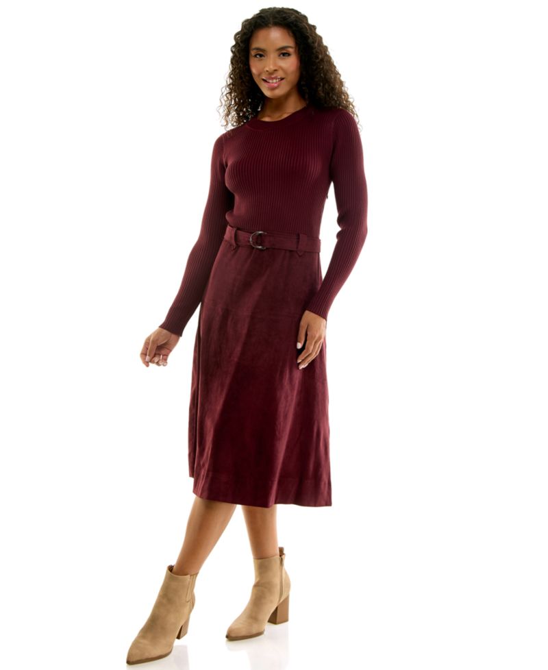 Juniors' Mock Neck Long-Sleeve A-Line Sweater Dress