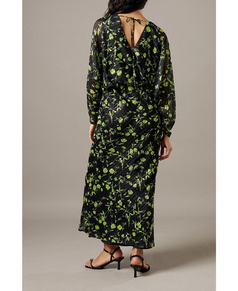 Women's Shadow Stripe Floral Batwing Midi Dress