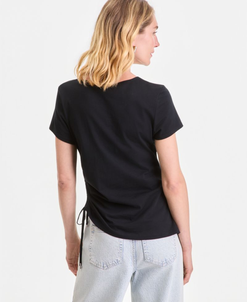Petite Cotton Asymmetric Short-Sleeve Top