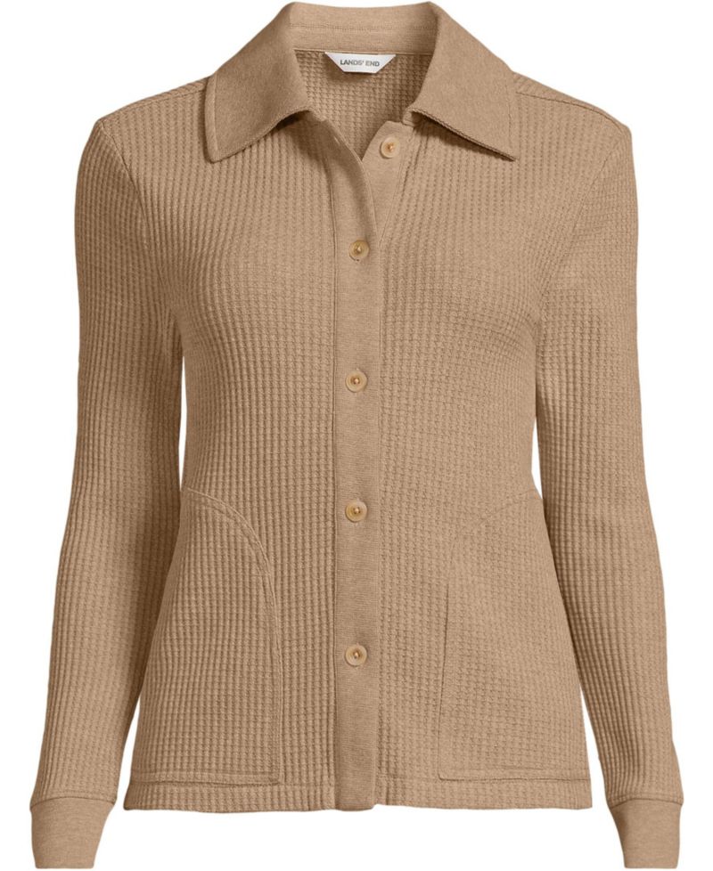 Plus Size Long Sleeve Waffle Collared Shacket