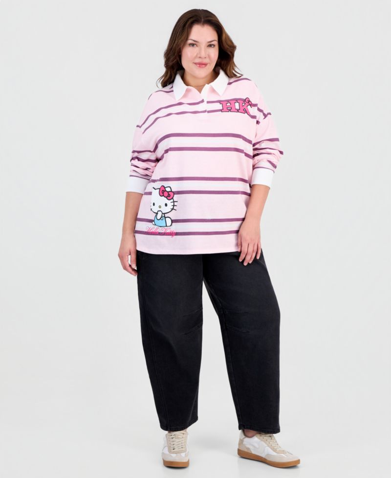 Plus Size Hello Kitty Athletic Striped Polo Shirt