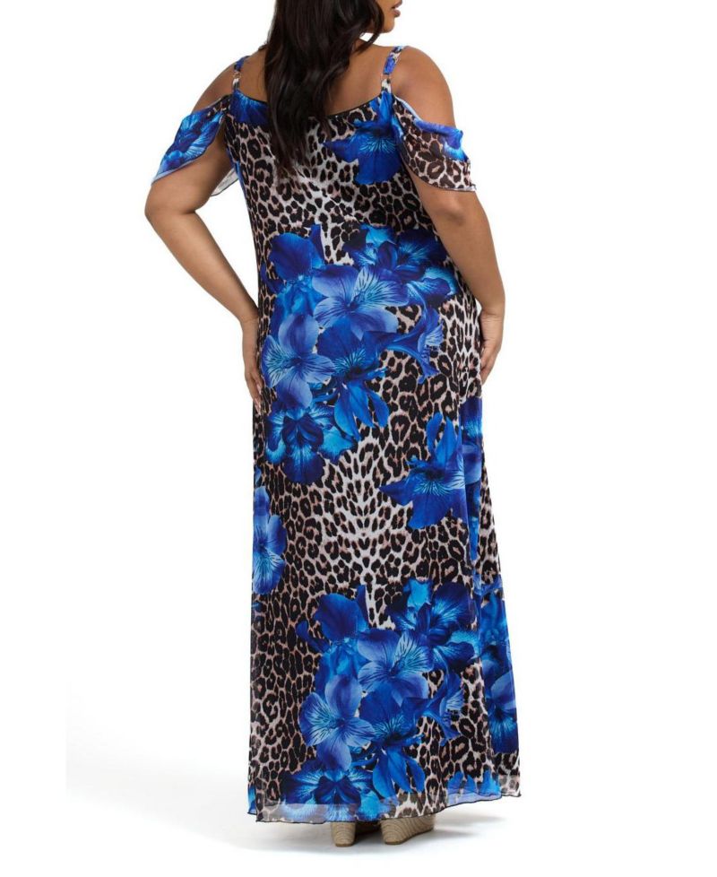 Women's Leopard Print And Floral Maxi Dress