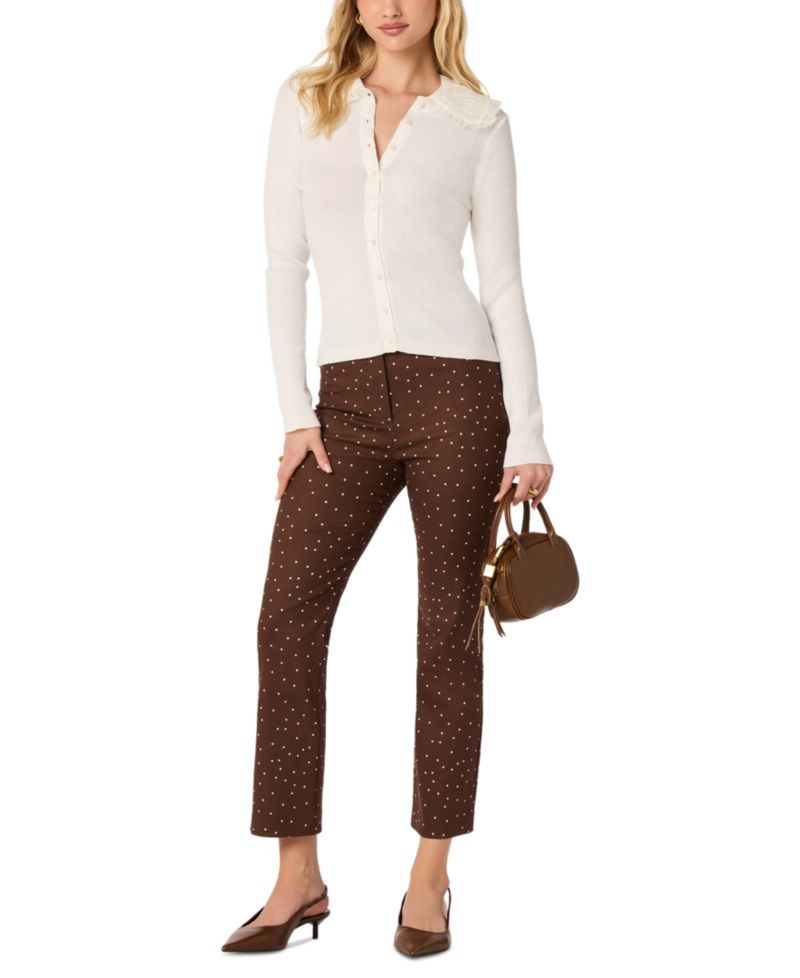 Women's Sonya Lace-Collar Ribbed-Knit Cardigan