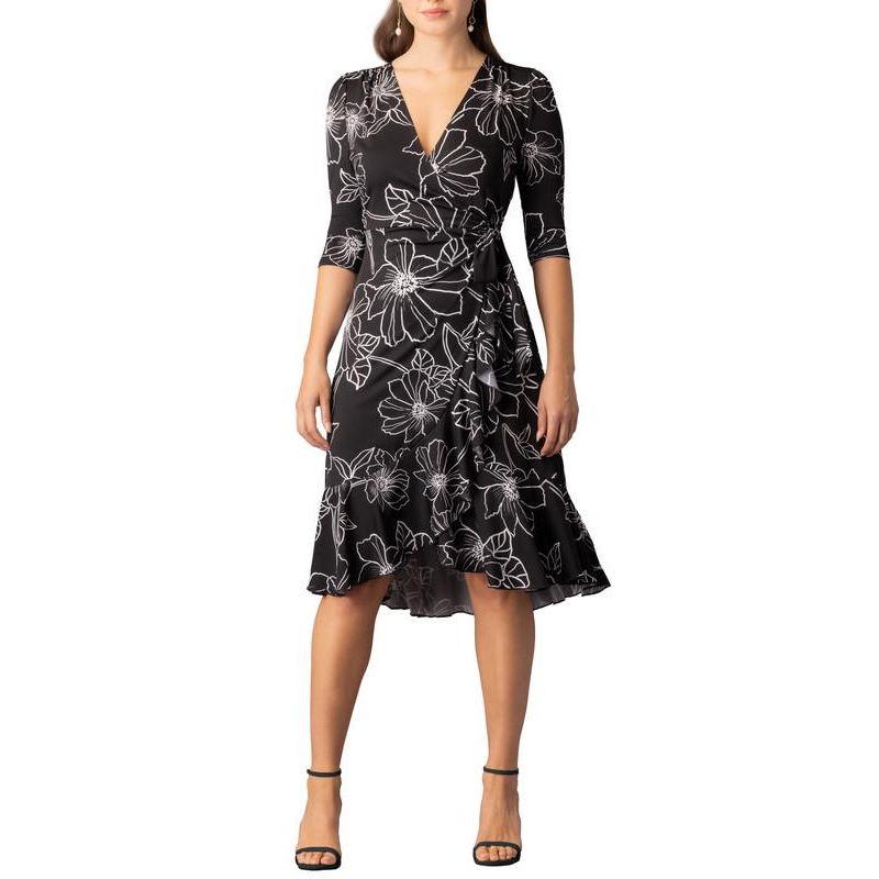 Women's Flirty Flounce Midi Wrap Dress with 3/4 Sleeves