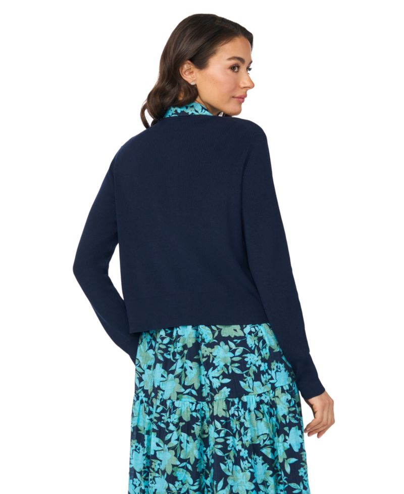Women's Long-Sleeve Crewneck Shell-Button Cardigan Sweater