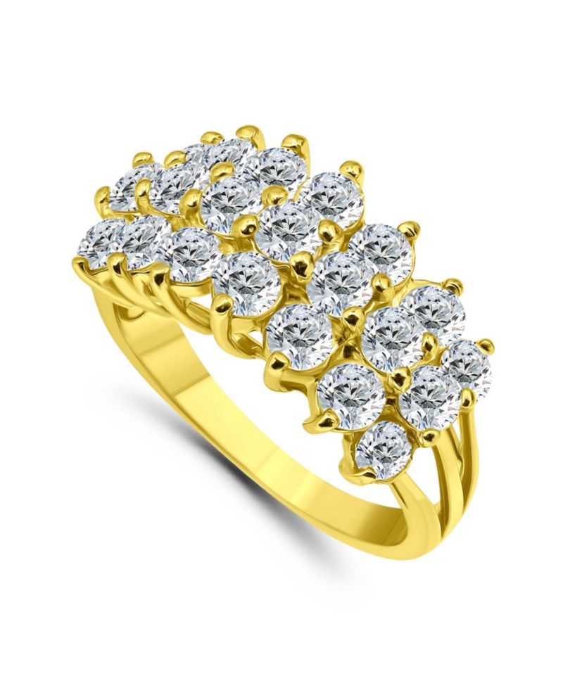 Cubic Zirconia Round Prong Set 3 Row Ring