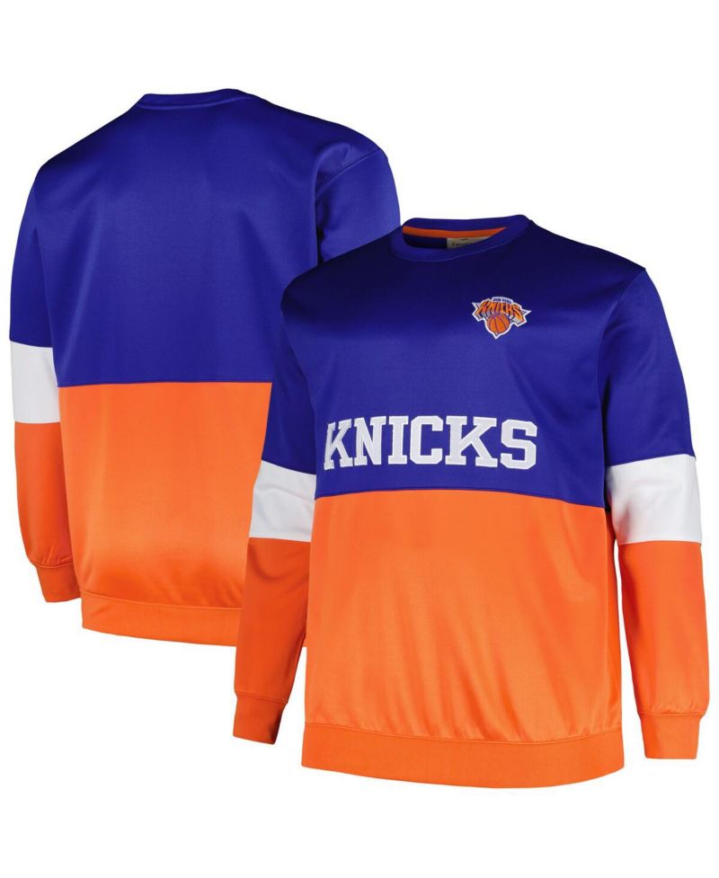 Men's Blue, Orange New York Knicks Big and Tall Split Pullover Sweatshirt