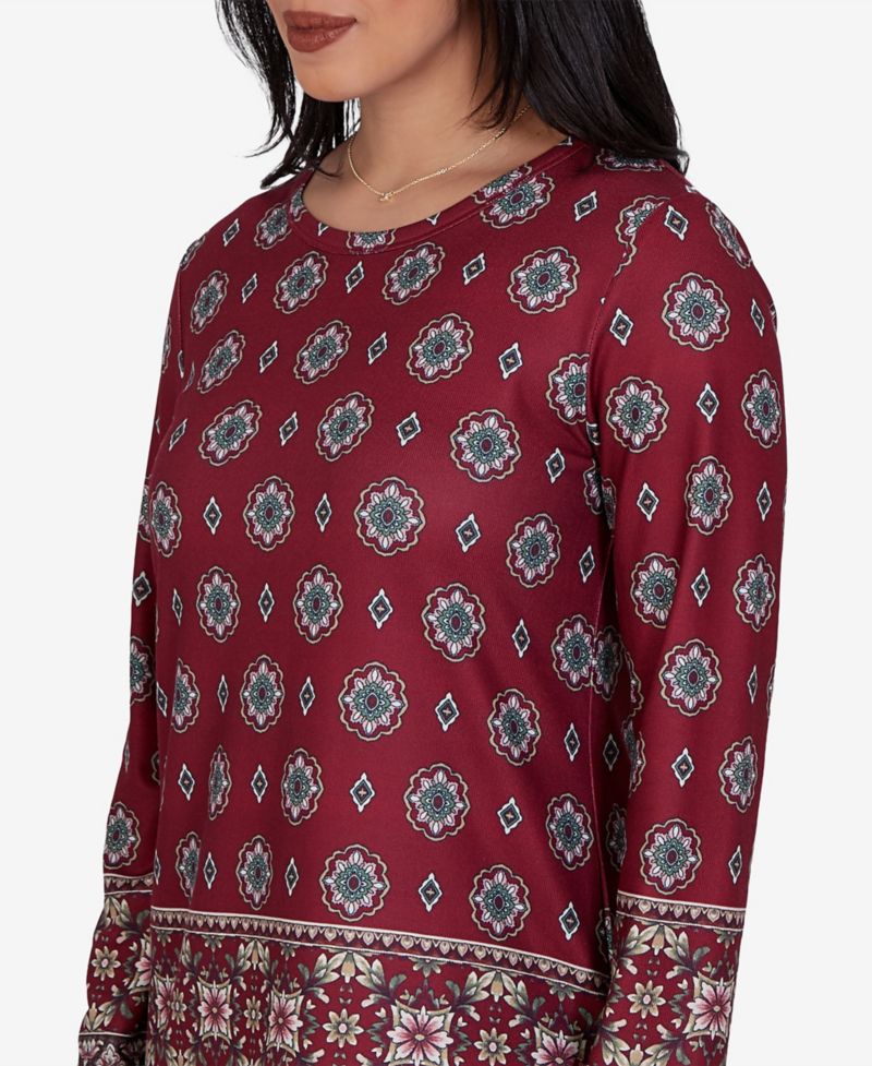 Petite Medallion Long-Sleeve Knit Top