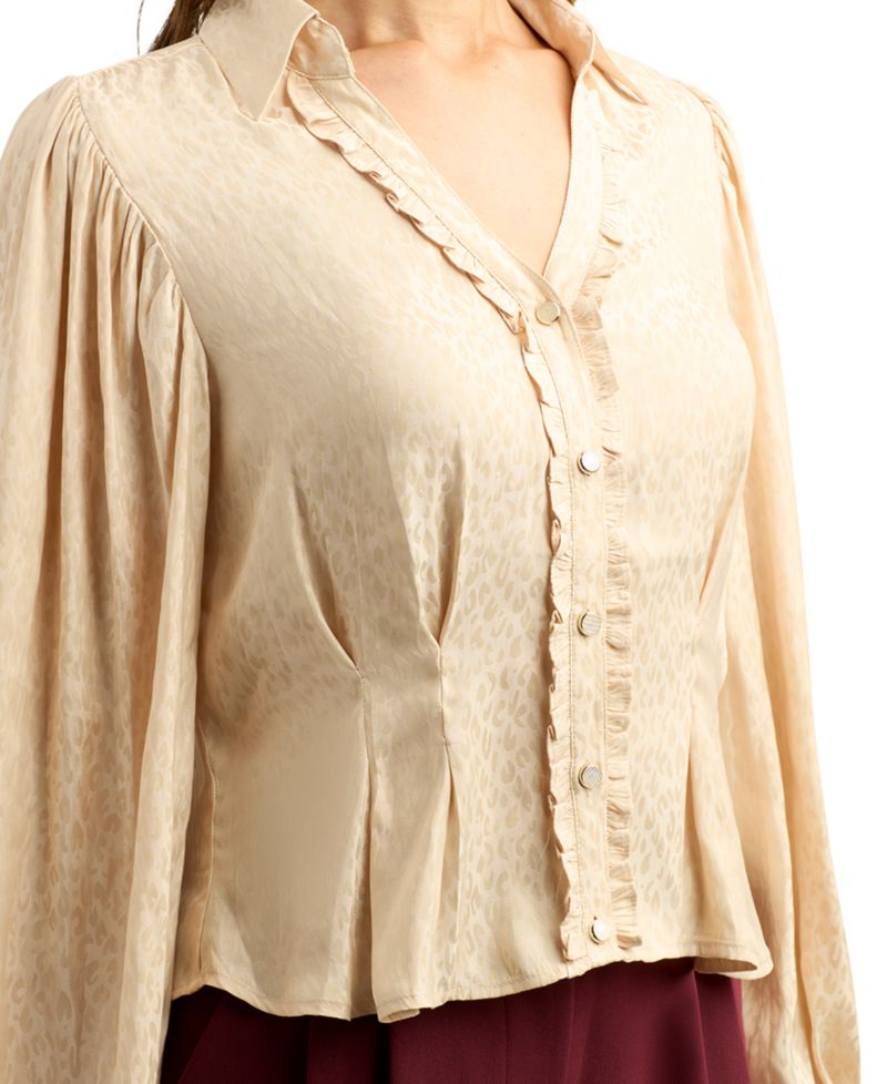 Juniors' Satin Jacquard Collared Button-Front Blouse