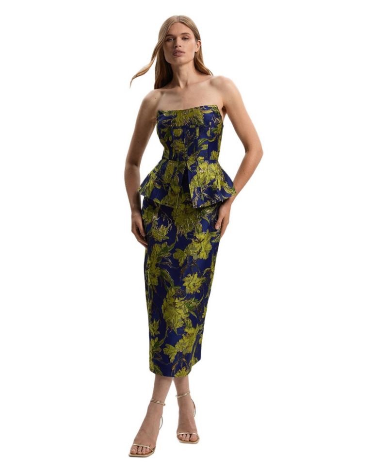Women's Floral Jacquard Midi Pencil Dress
