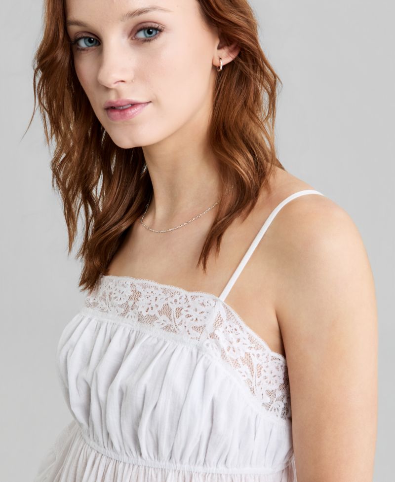 Petite Asymmetrical Lace Trim Pull-On Top