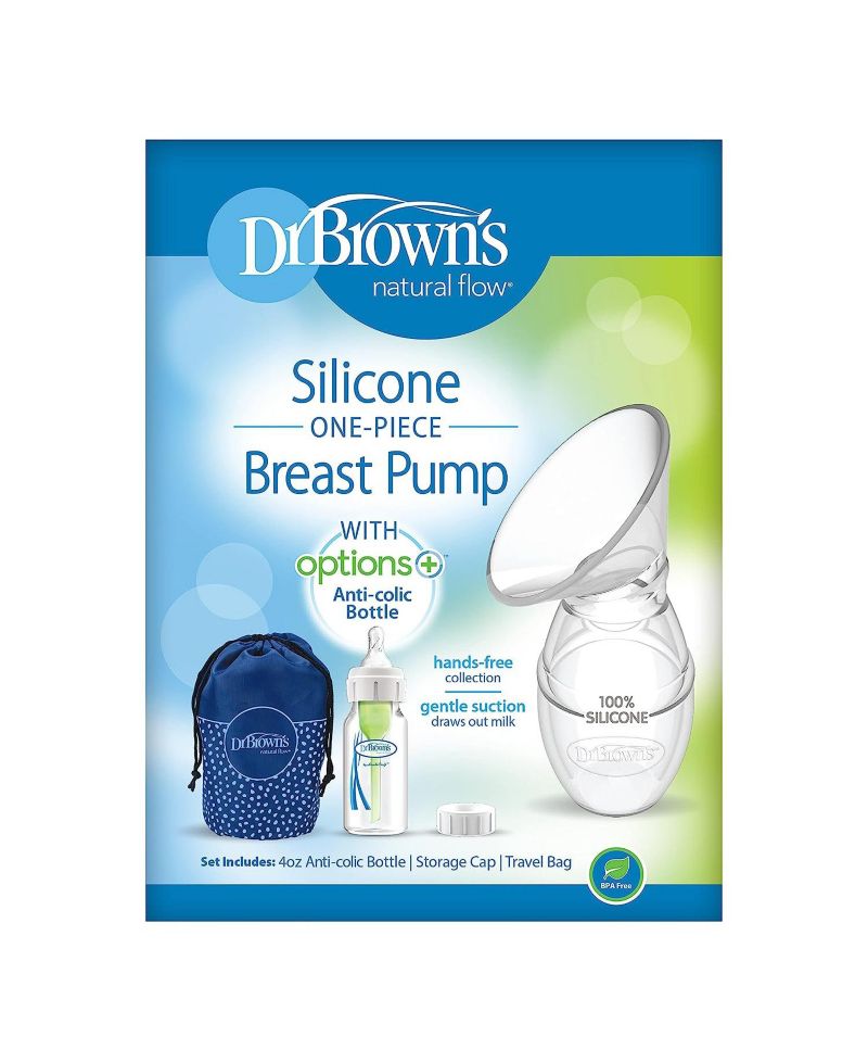 Baby Dr. Brown's Silicone One-Piece Breast Pump, 4oz Bottle, Milk Catcher & Travel Bag
