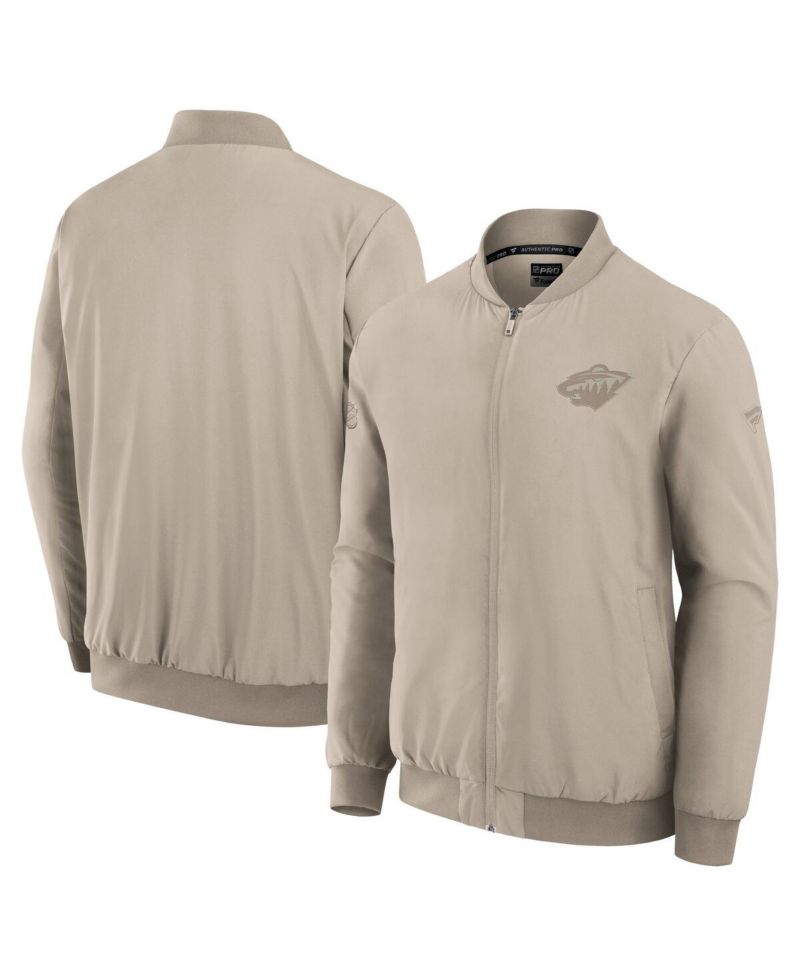 Men's Tan Minnesota Wild Authentic Pro Road Lightweight Full-Zip Bomber Jacket