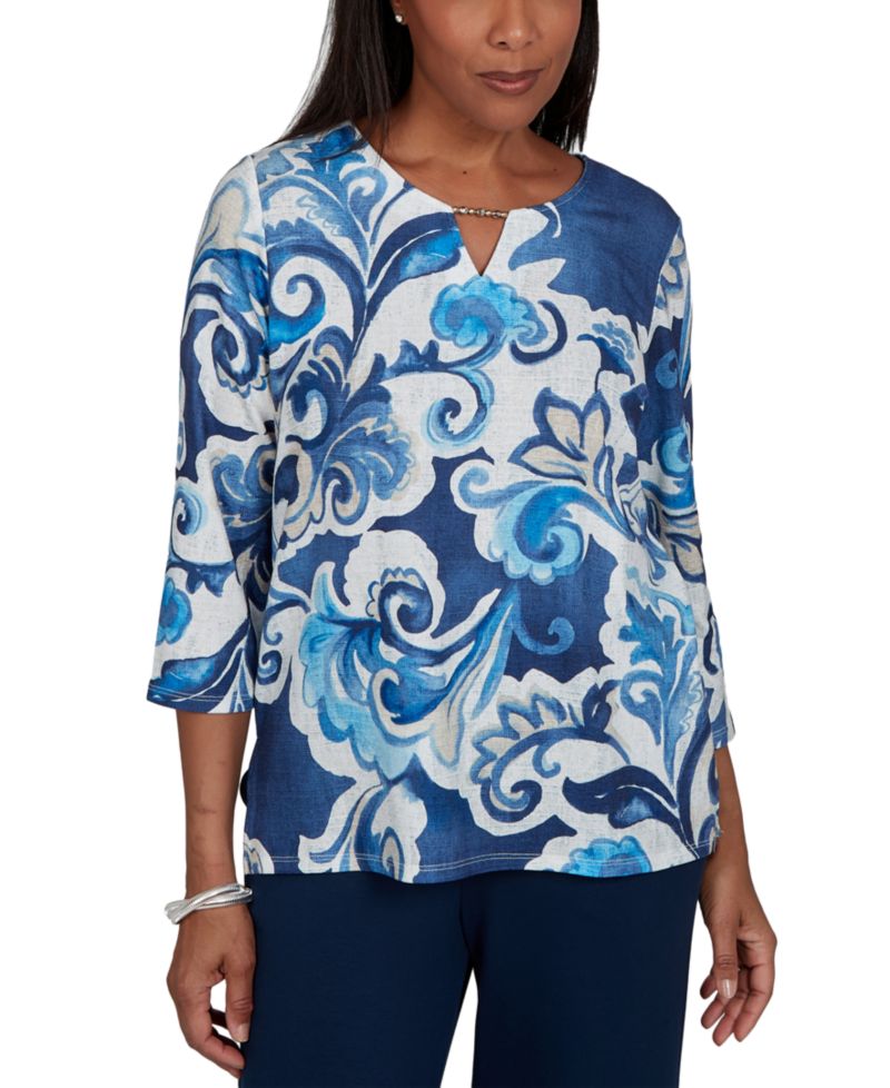 Petite Keyhole Neck 3/4-Sleeve Knit Top