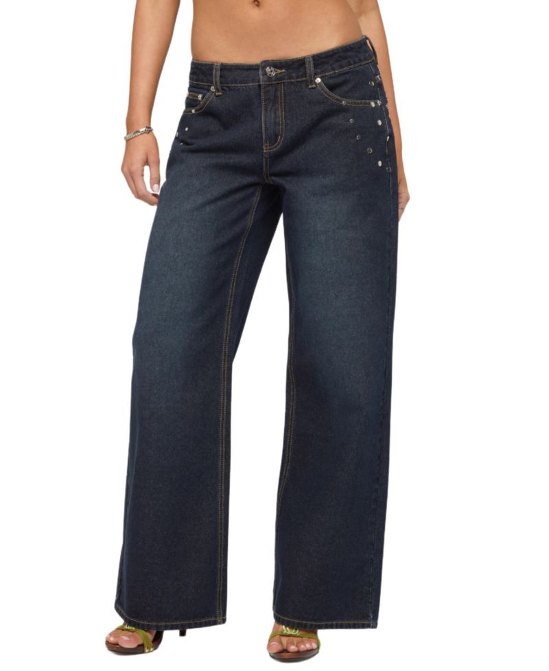 Women's Spiral Studded Low Rise Baggy Jeans