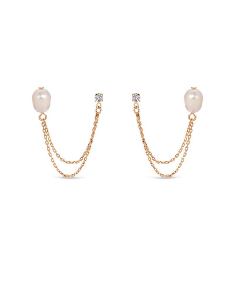 Double Post Freshwater Pearl Crystal Earrings
