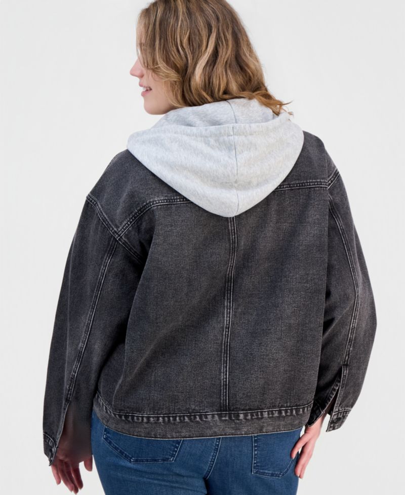 Trendy Plus Size Hooded Denim Jacket