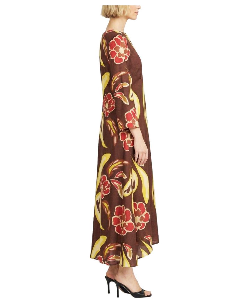 Women's Long-Sleeve Floral-Print Boat Neck Dress