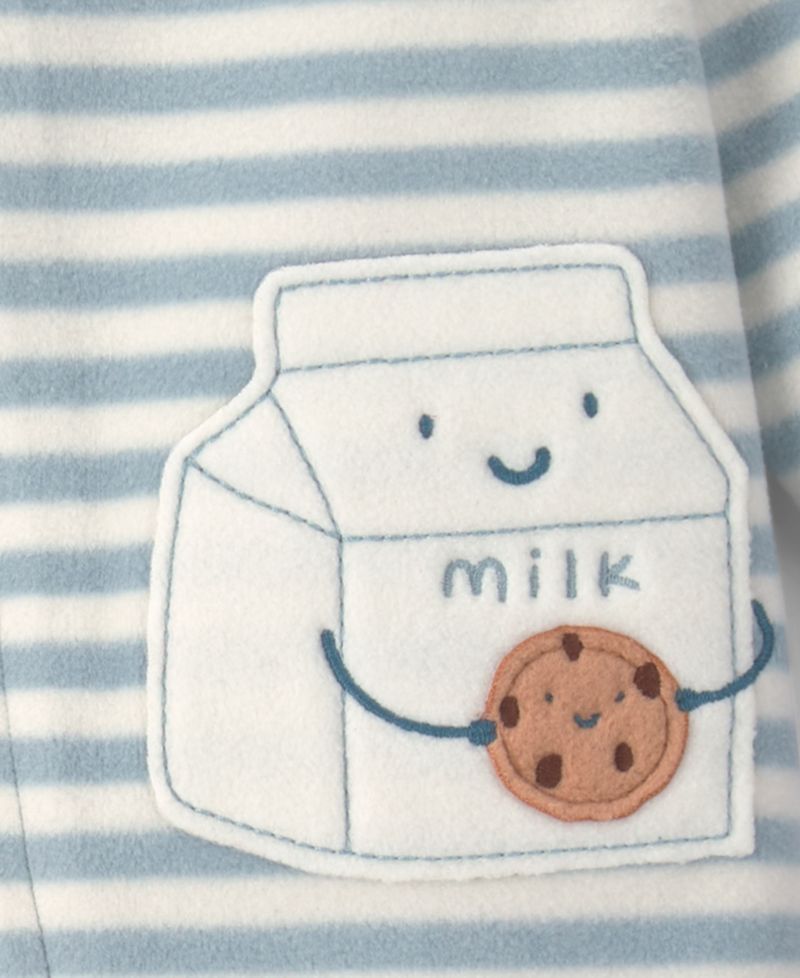 Boys' and Girls' Milk & Cookies 2-Way Zip Striped Fleece Sleep & Play Pajamas