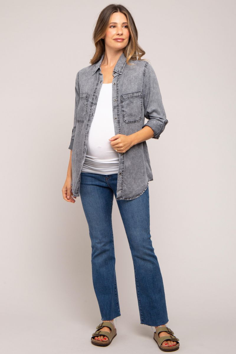 Women's Charcoal Chambray Rolled Cuff Shirt
