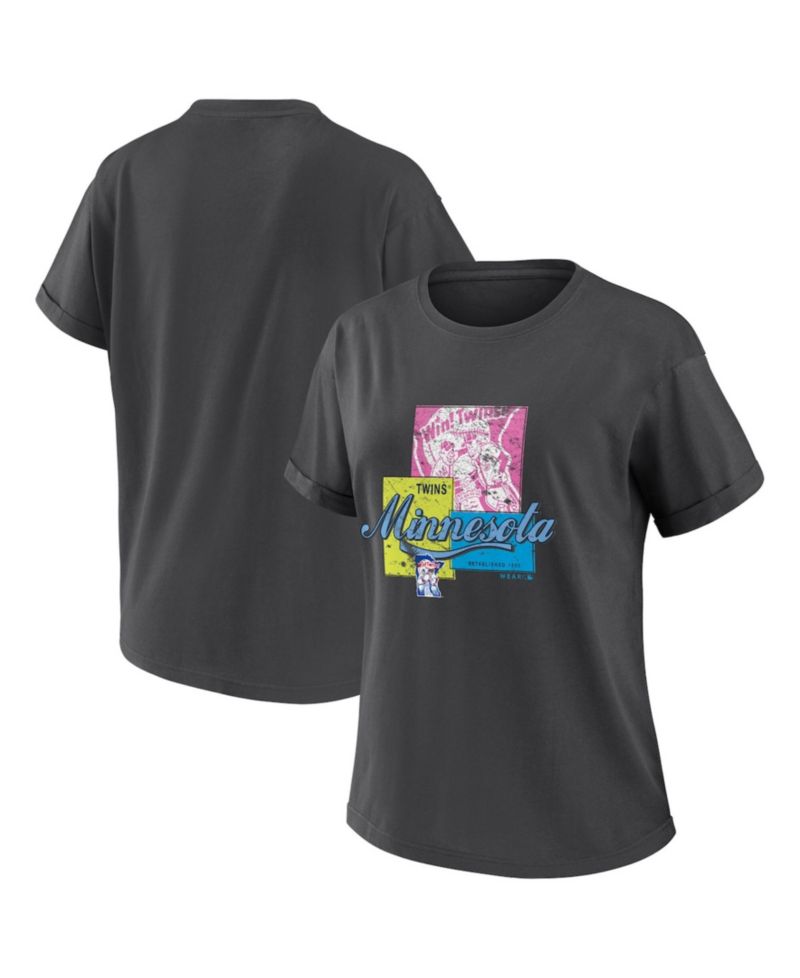 Women's Charcoal Minnesota Twins Domestic Box Color Boyfriend T-Shirt
