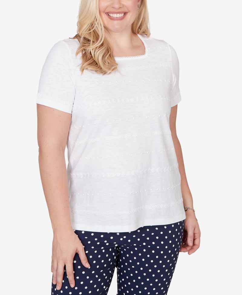Women's Port Side Layered Dot Square Neck Top