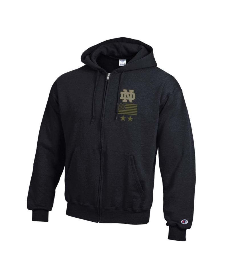 Men's Black Notre Dame Fighting Irish Operation Hat Trick Flag Powerblend Fleece Full-Zip Hoodie