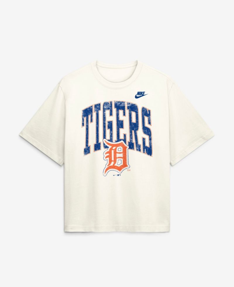 Women's Cream Detroit Tigers Arched Distressed Boxy T-Shirt
