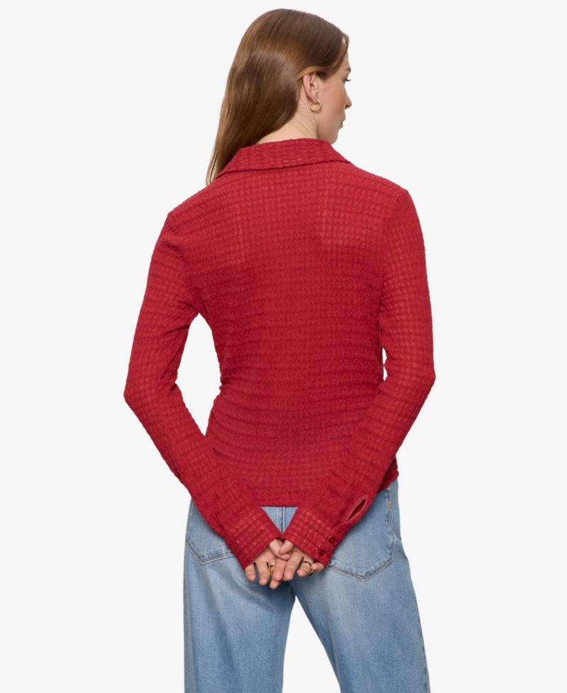 Petite Juno Textured Long-Sleeve Spread Collar Shirt