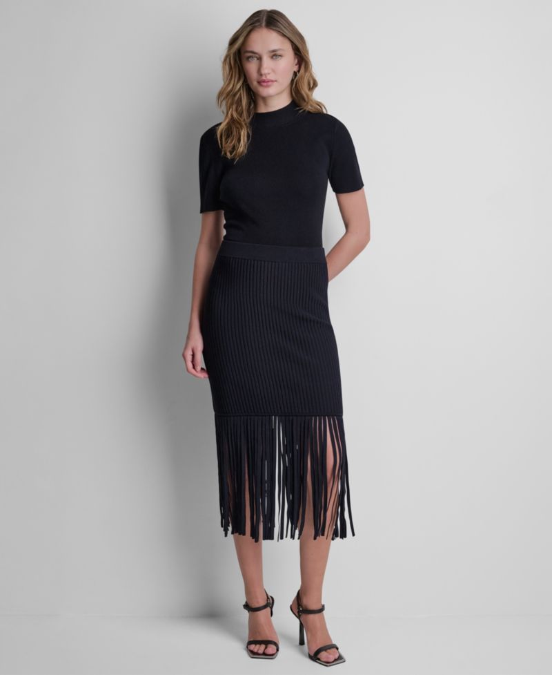 Women's Cotton-Blend Fringe Sweater Skirt