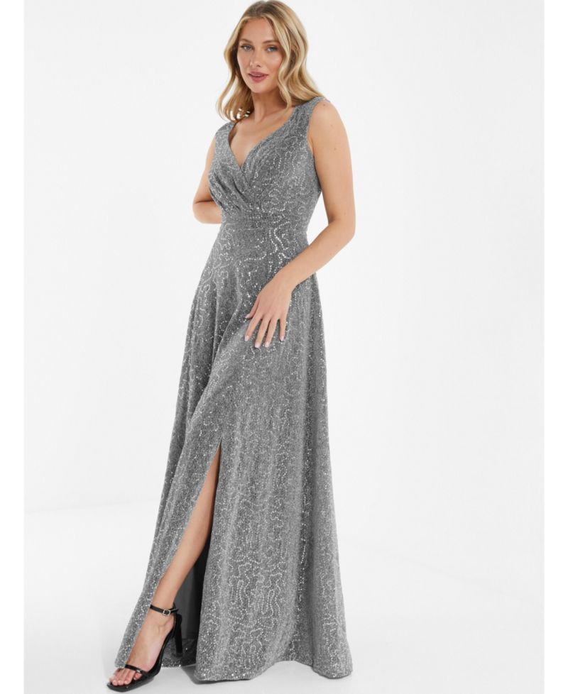 Women's Sequin V-Neck Evening Dress