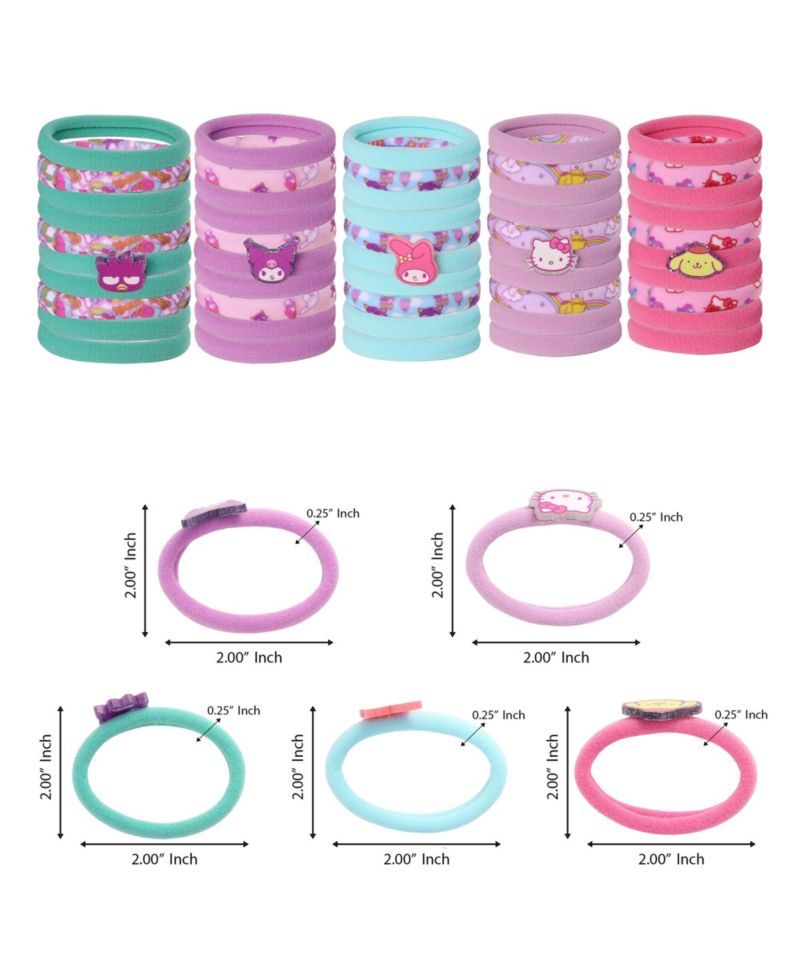 and Friends Hair Ties in Bulk 50 Pieces Official License, Sanrio Hair Accessories with My Melody, Kuromi and More