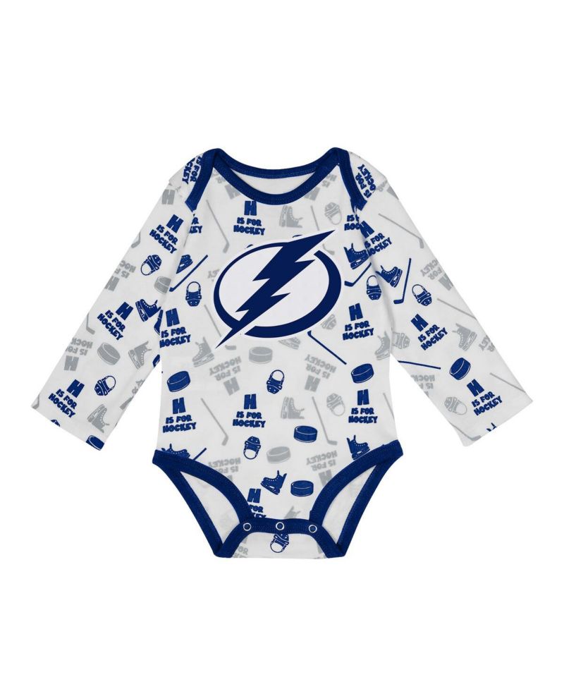 Baby Boys and Girls White Tampa Bay Lightning Quick Learner Long Sleeve Bodysuit
