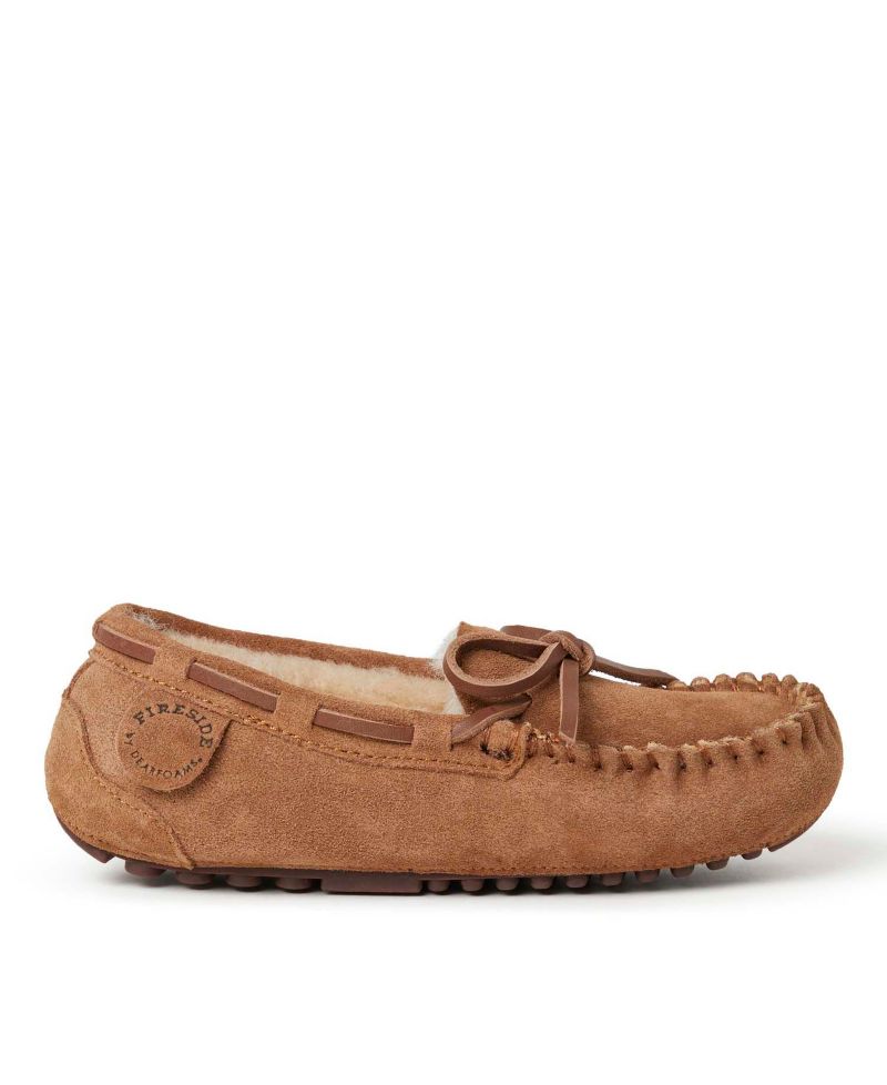 Dearfoams Fireside By Kid's Parke Genuine Shearling Moccasin Slipper