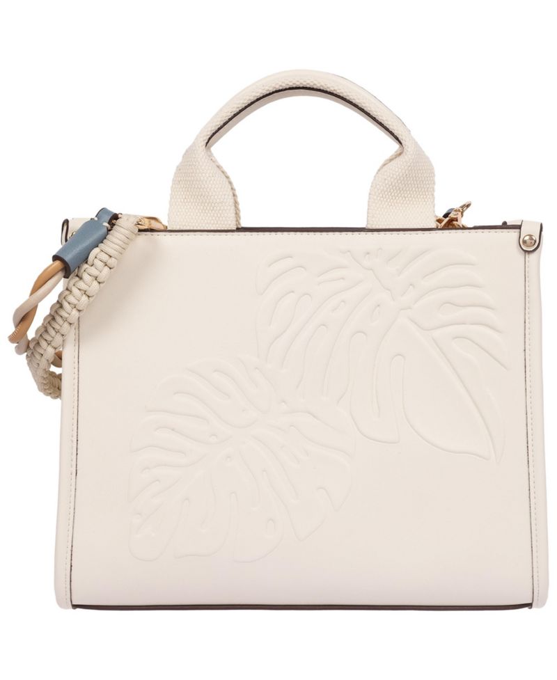 Darcy Leaf Motif Medium Tote – Embossed PU Convertible Top Handle and Crossbody Bag