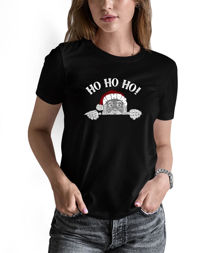 Women's Peeking Santa Word Art Long-Sleeve T-Shirt